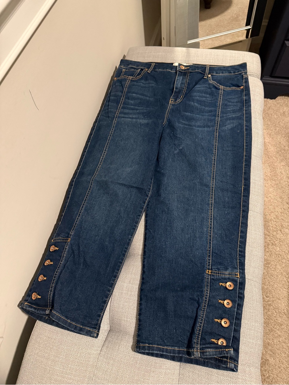 Calvin Klein Jeans Dark Blue Straight-Leg Jeans with Button Cuffs